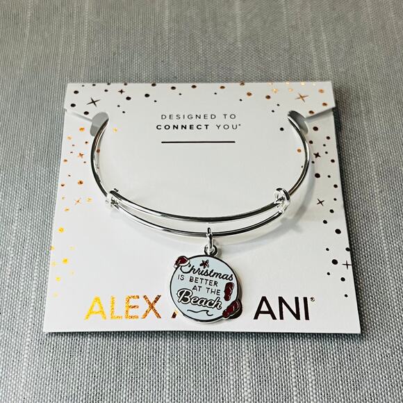 New Alex and Ani Christmas is Better at the Beach Charm Bracelet in Shiny Silver - Picture 2 of 6